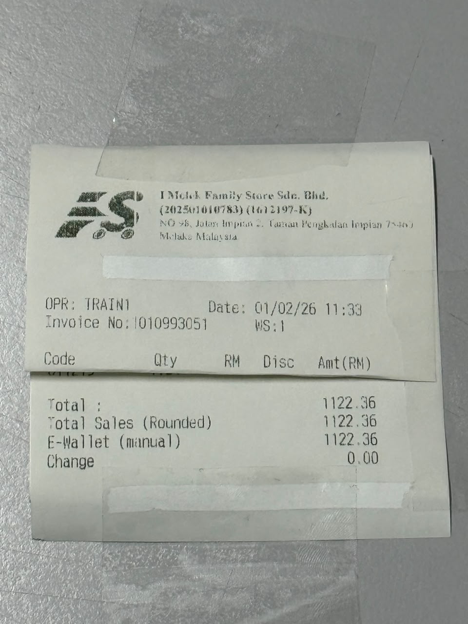 Example receipt